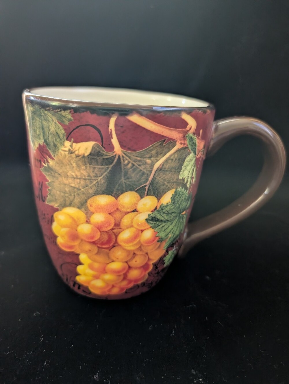 Certified International Burgundy Mug with Yellow Grape Motif